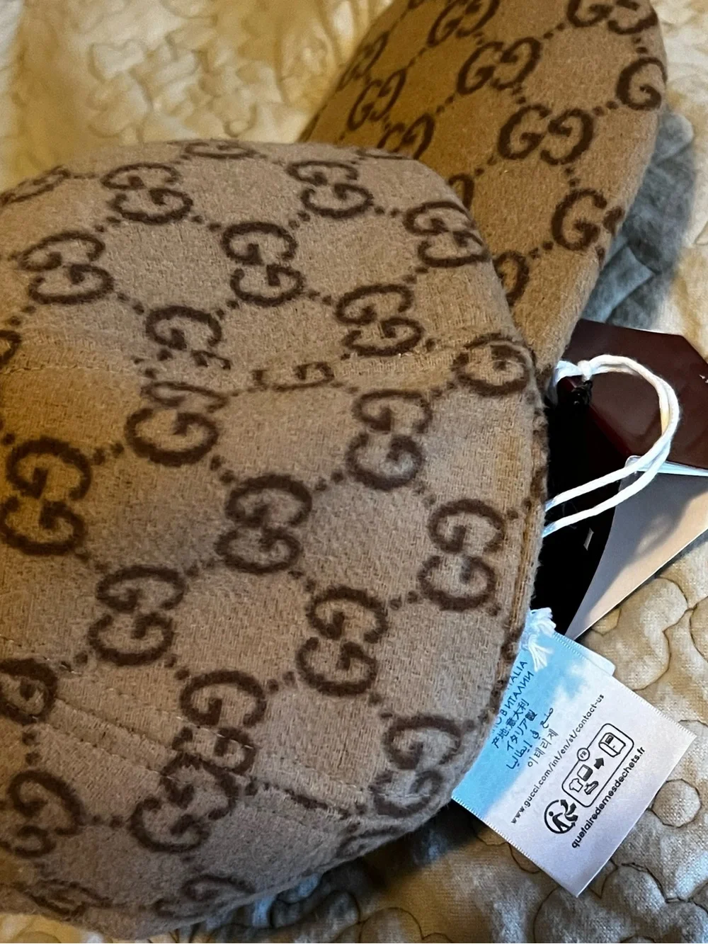 Gucci Beige Brown Monogram Wool Hat